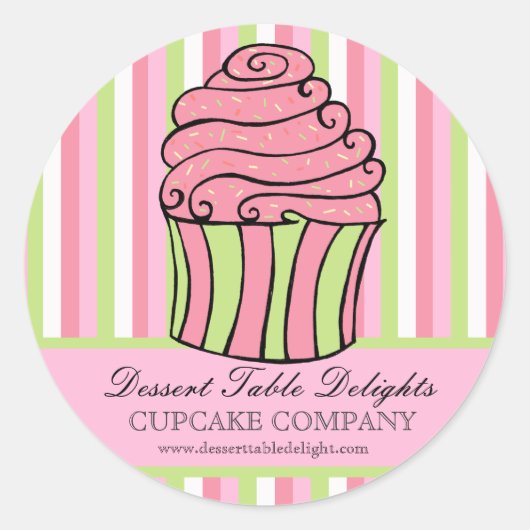 Cupcake Stripes Business Adverteren website Ronde Sticker (Voorkant)