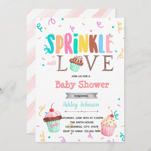 Cupcake strooi met liefde uitnodiging (Voorkant / Achterkant)