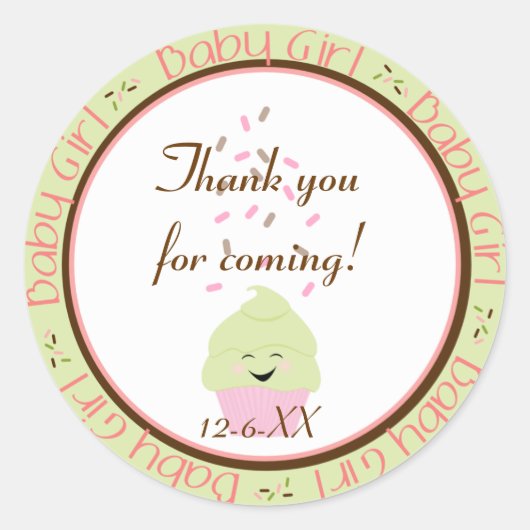 Cupcake strooit Baby Meisje Sticker (Voorkant)
