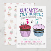 Cupcake & Stud Muffin gezamenlijke feestuitnodigin Kaart (Voorkant / Achterkant)