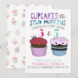 Cupcake & Stud Muffin gezamenlijke feestuitnodigin Kaart