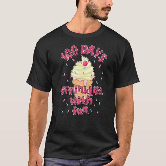 Cupcake-student 100e dagen geprinkst op 100 dagen t-shirt (Voorkant)