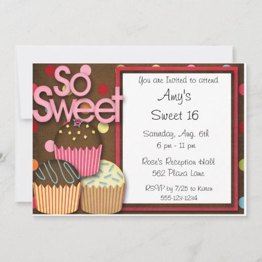 CUPCAKE Sweet 16 Aankondiging van uitnodigingen (Voorkant)