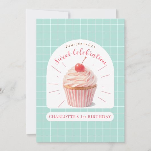 Cupcake Sweet Shop Uitnodiging voor verjaardag (Achterkant)