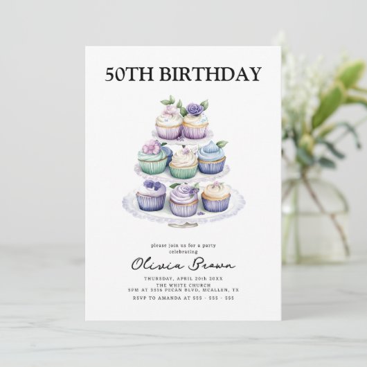 Cupcake Tea Party 50ste verjaardag Kaart (Staand voorkant)