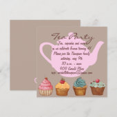 Cupcake Tea Party verjaardagsuitnodiging Kaart (Voorkant / Achterkant)