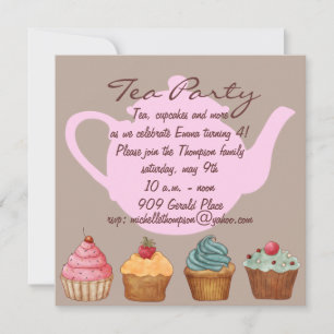 Cupcake Tea Party verjaardagsuitnodiging Kaart