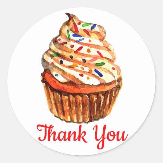 Cupcake ThanK u rode bruiloft partij Cupcakes Ronde Sticker (Voorkant)
