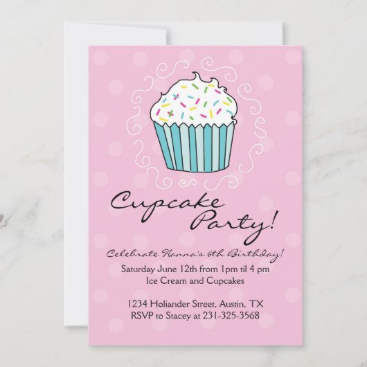 Cupcake Thleed Birthday Party Invitations Kaart (Voorkant)