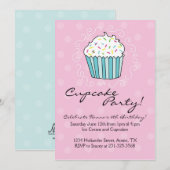 Cupcake Thleed Birthday Party Invitations Kaart (Voorkant / Achterkant)
