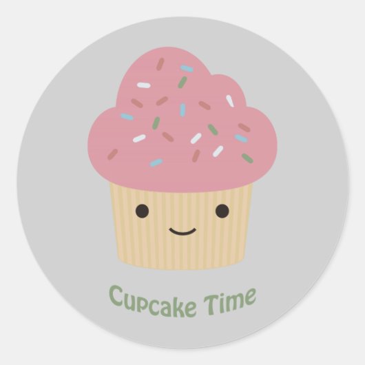 Cupcake Tijd! Cute Pink Cupcake Ronde Sticker (Voorkant)