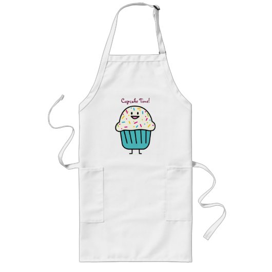 Cupcake Tijd met sprinkeltjes zoet dessert fondant Lang Schort (Voorkant)