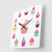 Cupcake-tijdklok Vierkante Klok (Hoek)