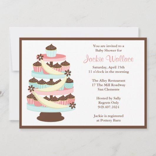 Cupcake Tower Baby shower Invitation Kaart (Voorkant)