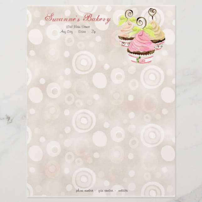Cupcake Trio met Heart Business Cream Stationery Custom Briefhoofd (Voorkant)