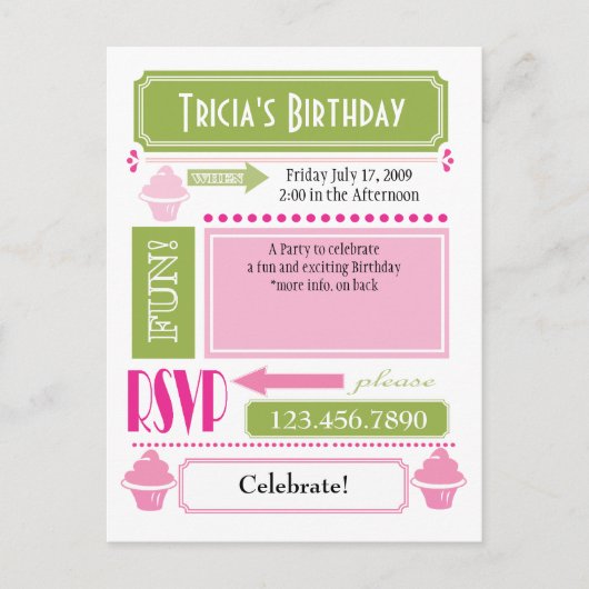 Cupcake Uitnodiging Briefkaart (Voorkant)