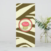 Cupcake Uitnodiging - Brown Zebra Print Skinny (Staand voorkant)