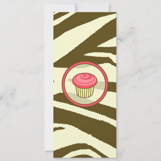 Cupcake Uitnodiging - Brown Zebra Print Skinny (Voorkant)