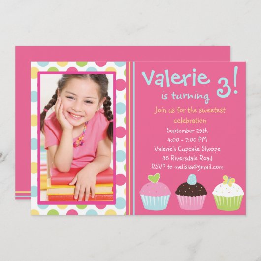 Cupcake Uitnodiging/Cupcake Uitnodiging Foto (Voorkant / Achterkant)