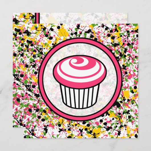 Cupcake-uitnodiging - Multicolor Paint Splatter Kaart (Voorkant / Achterkant)