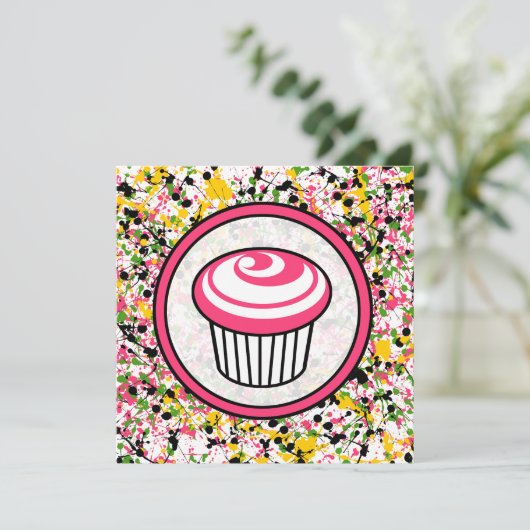 Cupcake-uitnodiging - Multicolor Paint Splatter Kaart (Staand voorkant)