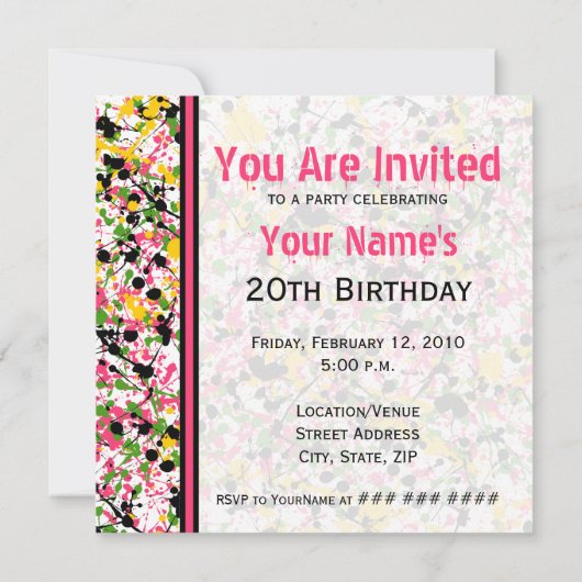 Cupcake-uitnodiging - Multicolor Paint Splatter Kaart (Achterkant)