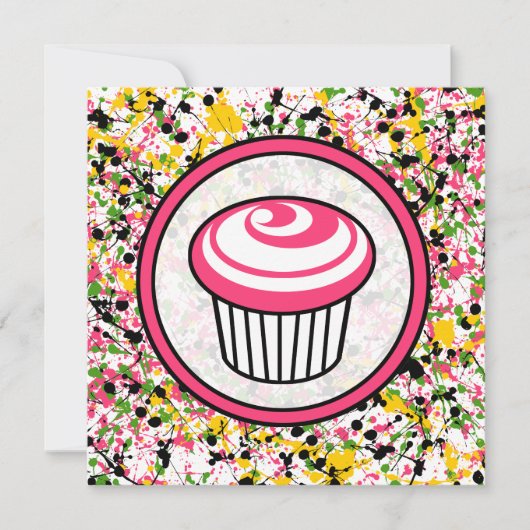 Cupcake-uitnodiging - Multicolor Paint Splatter Kaart (Voorkant)