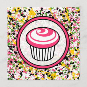 Cupcake-uitnodiging - Multicolor Paint Splatter Kaart