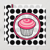 Cupcake Uitnodiging - Polka Dot / Roze & Zwart (Voorkant / Achterkant)