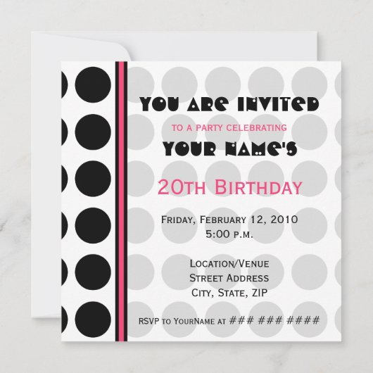 Cupcake Uitnodiging - Polka Dot / Roze & Zwart (Achterkant)