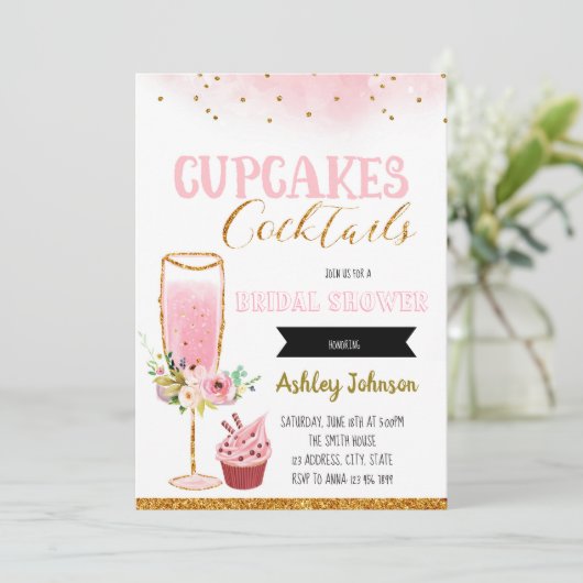 Cupcake, uitnodiging voor cocktails (Staand voorkant)