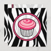 Cupcake-uitnodiging - Zebra Print / Roze & zwart Kaart (Voorkant / Achterkant)