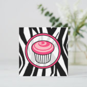 Cupcake-uitnodiging - Zebra Print / Roze & zwart Kaart (Staand voorkant)