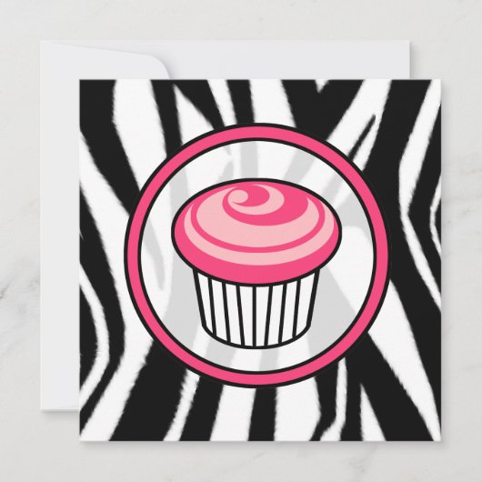 Cupcake-uitnodiging - Zebra Print / Roze & zwart Kaart (Voorkant)