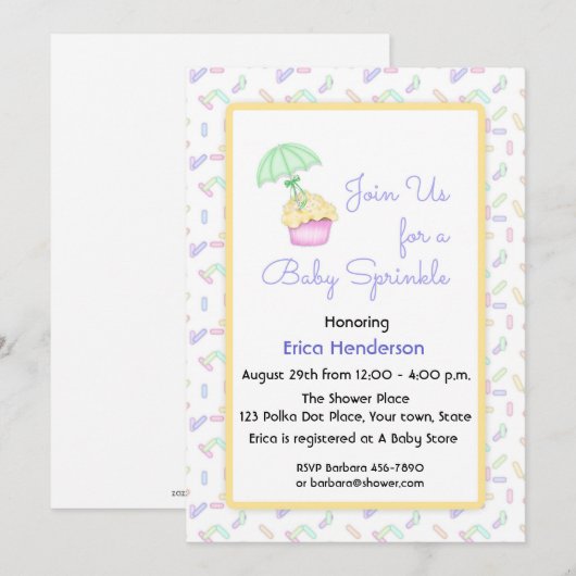 Cupcake, Umbrella, Uitnodiging voor Baby Sprinkle (Voorkant / Achterkant)