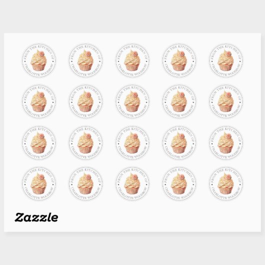 Cupcake Vanille Roos Ronde Sticker (Vel)