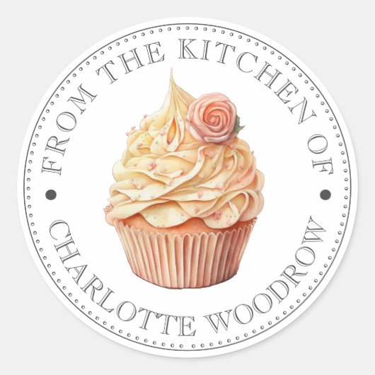 Cupcake Vanille Roos Ronde Sticker (Voorkant)