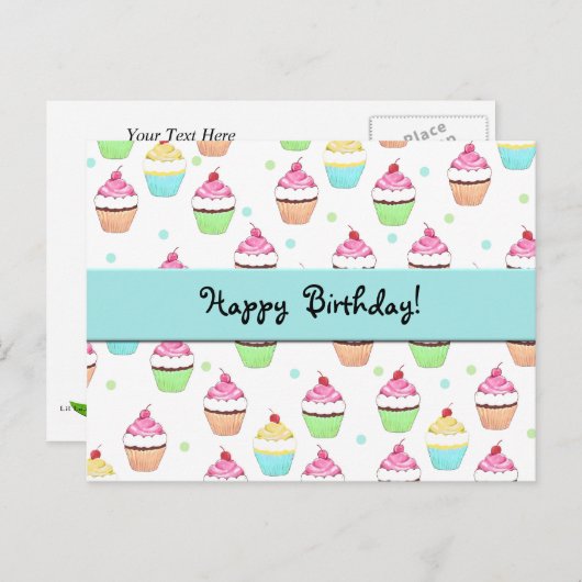 Cupcake Verjaardag Briefkaart (Voorkant / Achterkant)