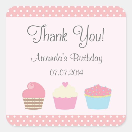 Cupcake Verjaardag Dank u Stickers (Voorkant)