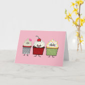 Cupcake Verjaardag familie cupcakes hart cake Kaart (Gele Bloem)