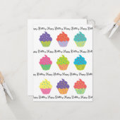 Cupcake Verjaardag Kaart Sjabloon (Voorkant / Achterkant in situ)