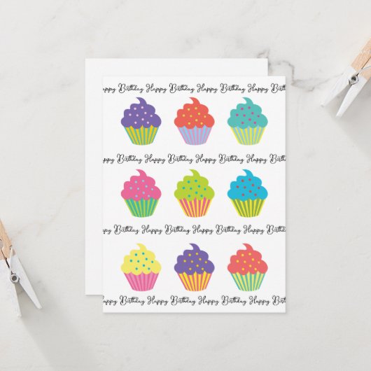Cupcake Verjaardag Kaart Sjabloon (Voorkant / Achterkant in situ)