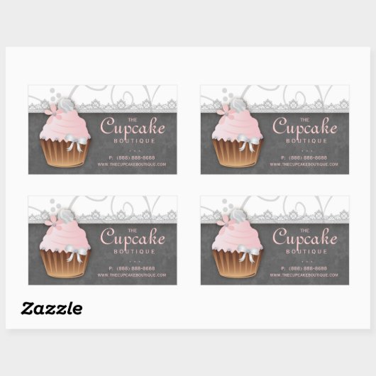 Cupcake Verjaardag Sticker Roze Grijs (Vel)