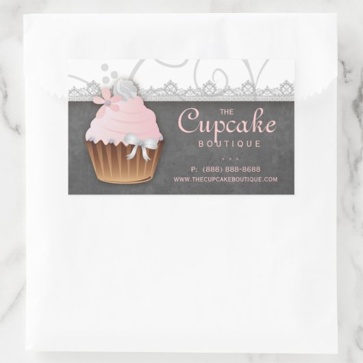 Cupcake Verjaardag Sticker Roze Grijs (Tas)