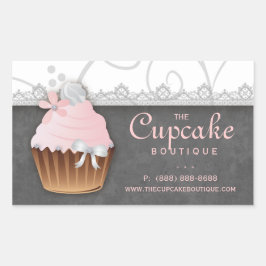 Cupcake Verjaardag Sticker Roze Grijs