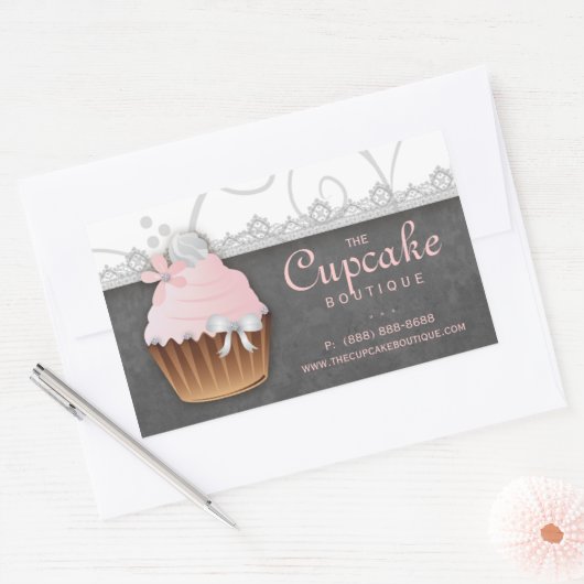 Cupcake Verjaardag Sticker Roze Grijs (Envelop)