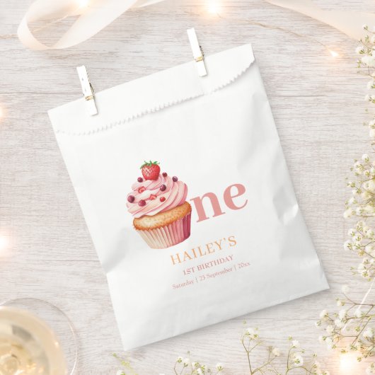 Cupcake Verjaardag Uitnodiging, Meisjes 1e Verjaar Bedankzakje (Geknipt)