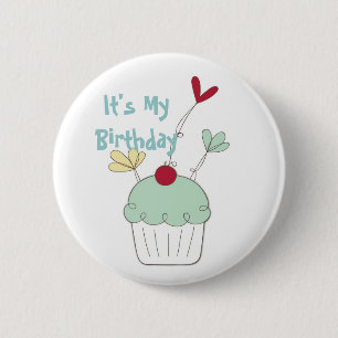Cupcake verjaardagsbadge met kersen en bloemen ronde button 5,7 cm