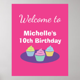 Cupcake verjaardagsfeest thema aangepaste welkomst poster