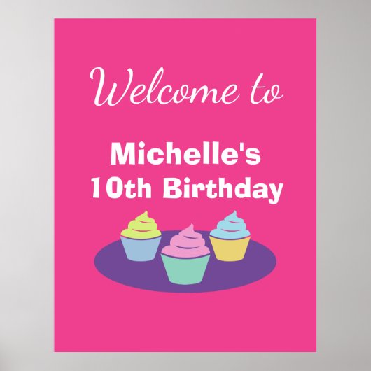 Cupcake verjaardagsfeest thema aangepaste welkomst poster (Voorkant)